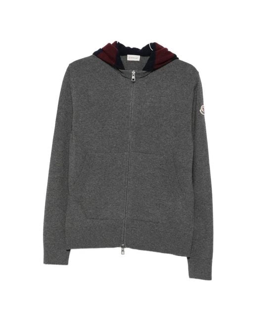 Moncler Gray Hooded Zip-Up Sweater for men
