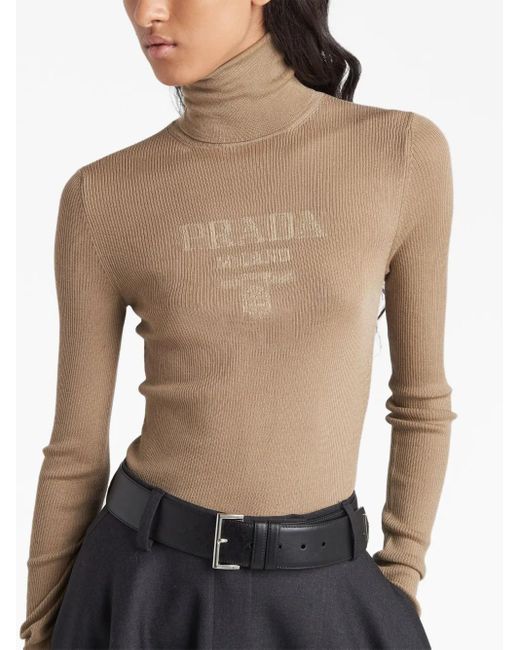 Prada Natural Superfine Wool Turtleneck Sweater