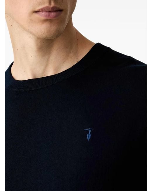 Trussardi Blue Logo-Embroidered Crew-Neck Sweater for men