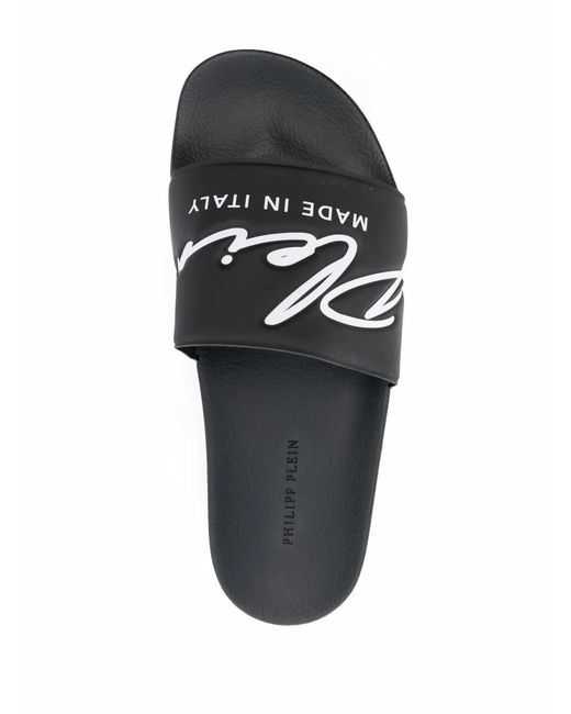 Philipp Plein Black Embossed Logo Slides