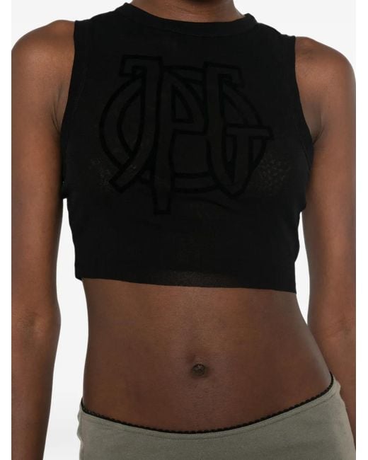 Jean Paul Gaultier Black Logo-Detail Cropped Top