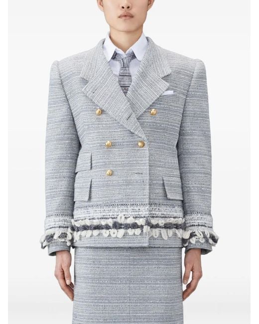 Thom Browne Blue Roped-Shoulder Tweed Jacket