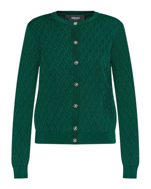 Versace Green Buttoned Crew-Neck Cardigan