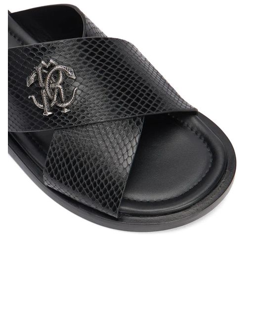 Roberto Cavalli Black Sandales À Effet Peau De Serpent for men