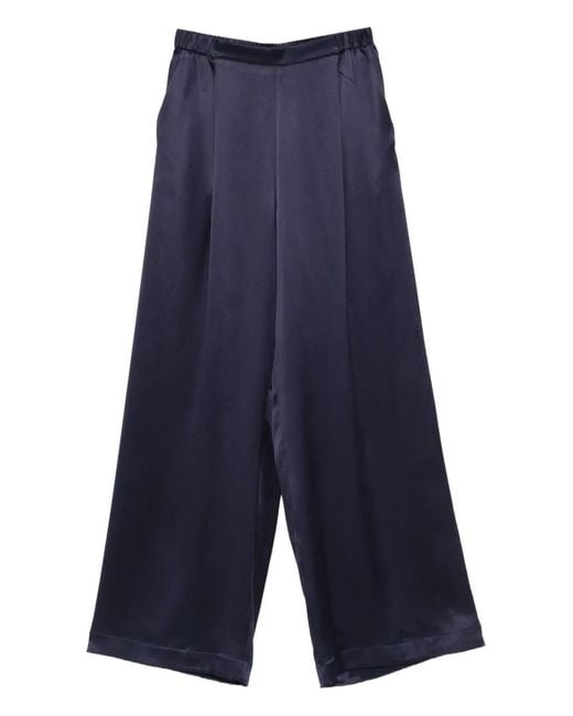 Carine Gilson Blue Wide Leg Satin Pajama Pants
