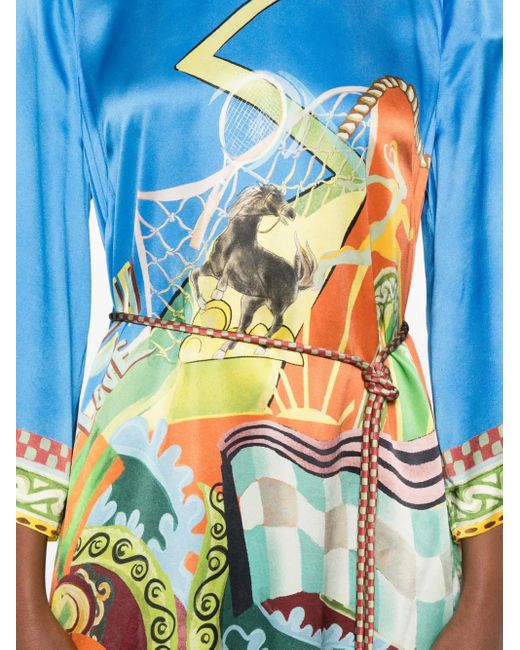 ALÉMAIS Blue V-neck Printed Maxi Dress