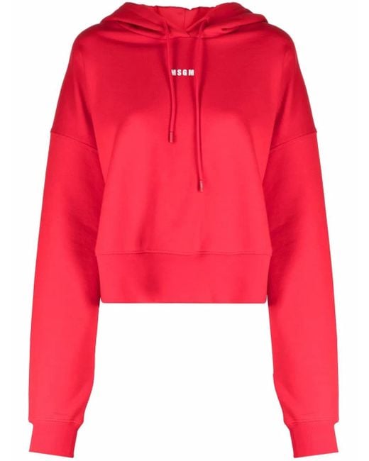 MSGM Red Logo-Print Oversized Hoodie