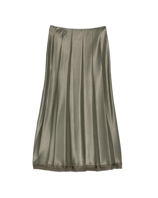Vince Green Pleated-Design Satin-Finish Midi Skirt