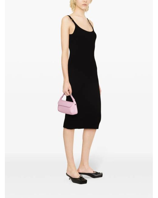 Miu Miu Black Logo-Plaque Ribbed Midi Dress