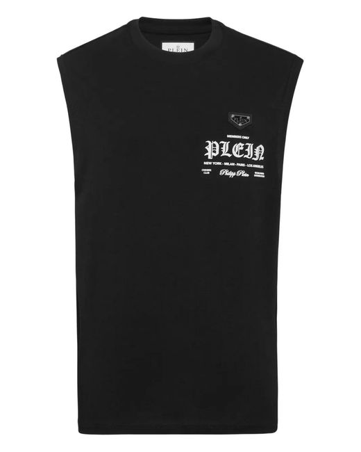 Philipp Plein Black Sleeveless Round Neck T-Shirt for men