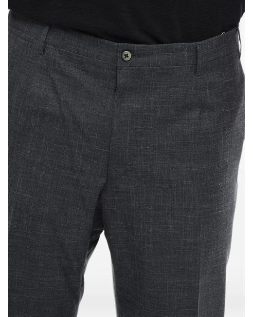 Corneliani Black Linen-Blend Belt-Loop Trousers for men