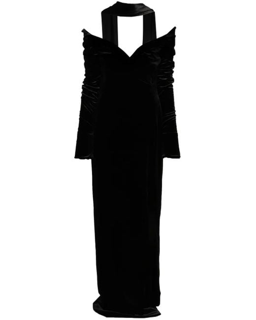 Saiid Kobeisy Black Velvet Long Fitted Dress