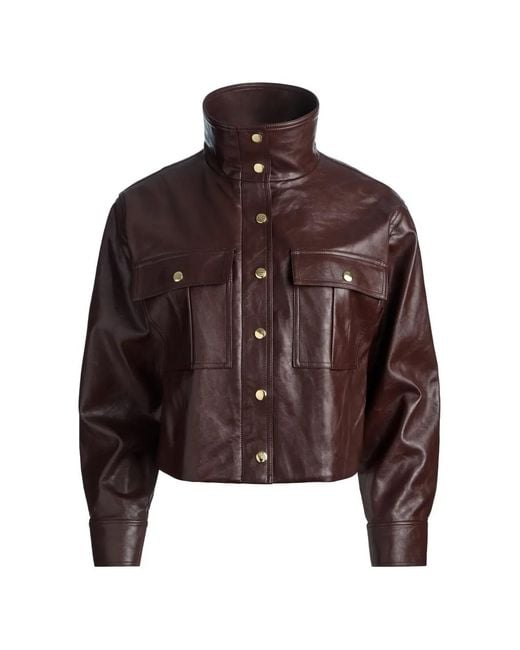 Alice + Olivia Brown James Funnel-Neck Jacket