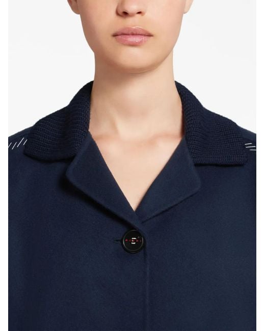 Marni Blue Decorative-Stitching Wool-Blend Shirt Jacket