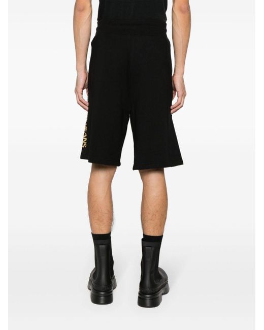 Short de sport en coton à logo appliqué Versace pour homme en coloris Black