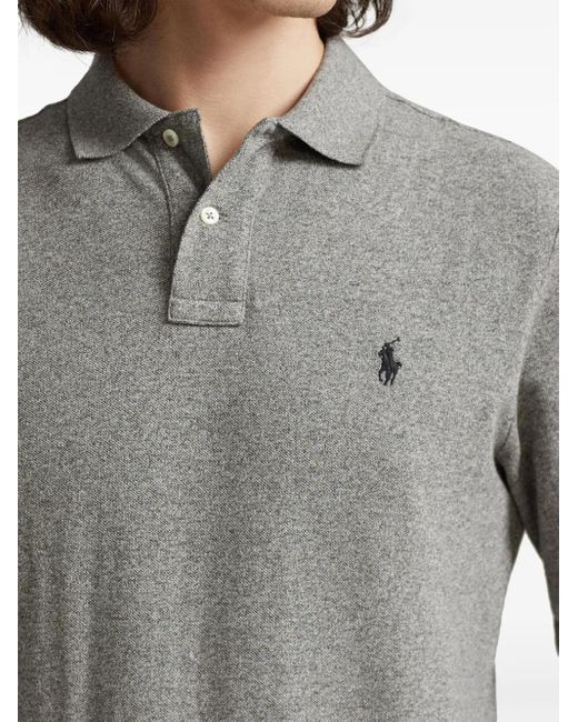 Polo Ralph Lauren Gray Heather Long-Sleeve Polo Shirt With Classic Collar for men