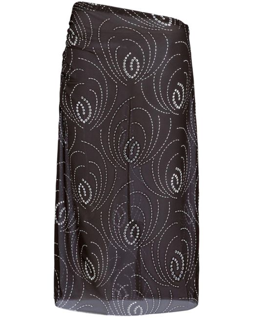 Prada Black Abstract-Print Midi Pencil Skirt