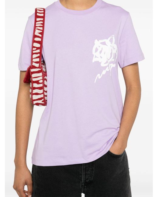 MSGM T-shirt Met Bloemenlogo in het Purple