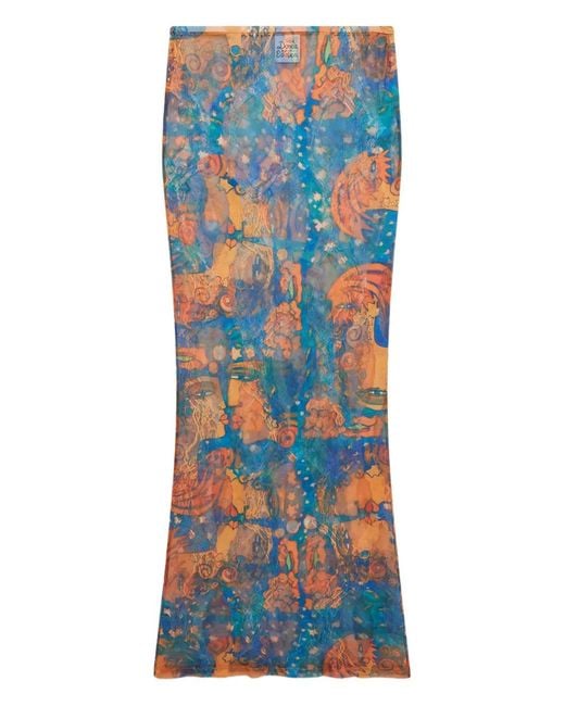 Donde Esteban Blue El Beso Mesh Maxi Skirt