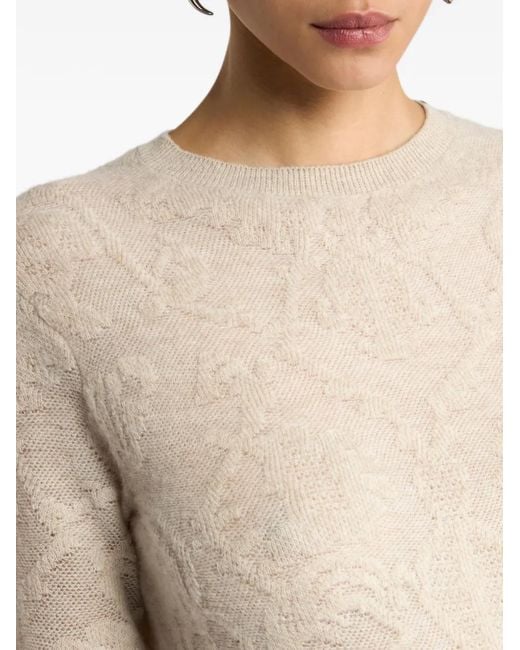 Etro White Wool Jacquard Sweater With Placed Motif
