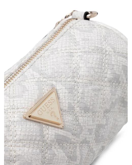 Guess White Giully Snakeskin-Effect Quilted Cross Body Bag