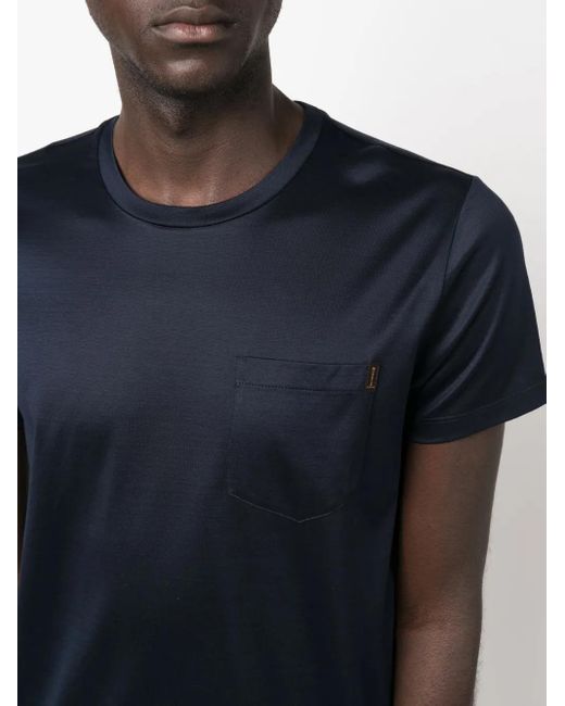Moorer Blue Satin Crew-Neck Cotton T-Shirt for men