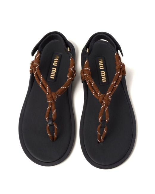 Miu Miu Brown Cord-Strap Leather Sandals