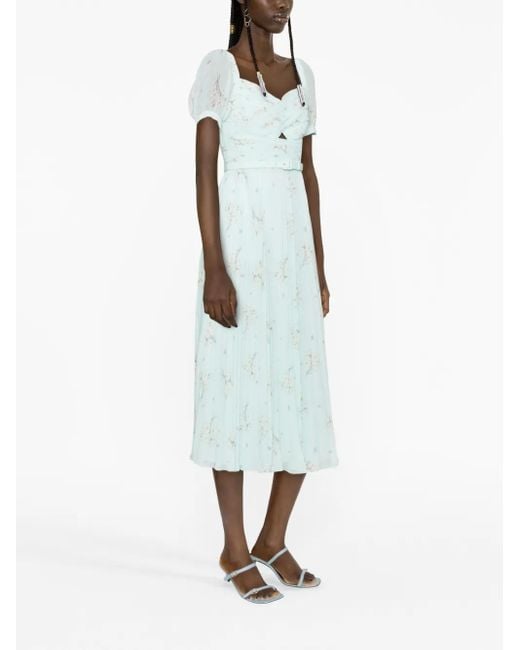 Self-Portrait Blue Floral-Print Chiffon Midi Dress