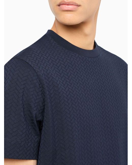 Emporio Armani Blue Logo-embroidered Textured T-shirt for men