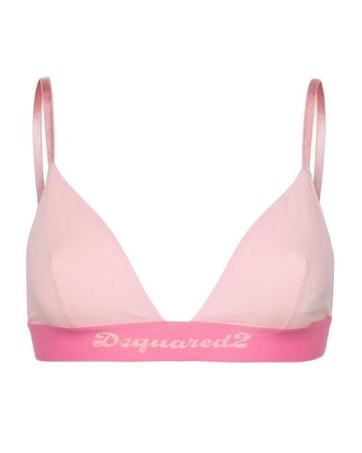 DSquared² Pink Logo-underband Stretch-cotton Bra