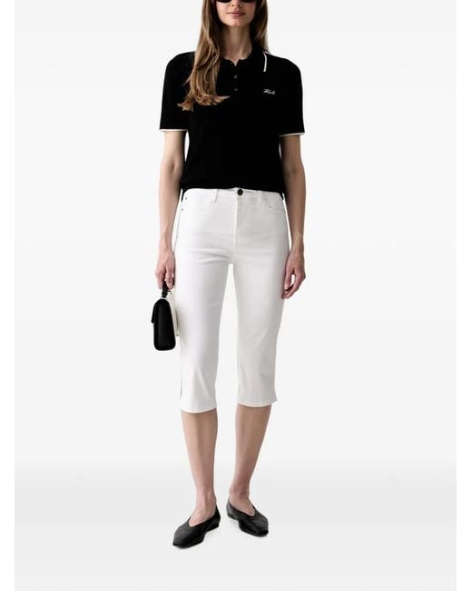 Guess White Logo-Patch Cropped Jeans