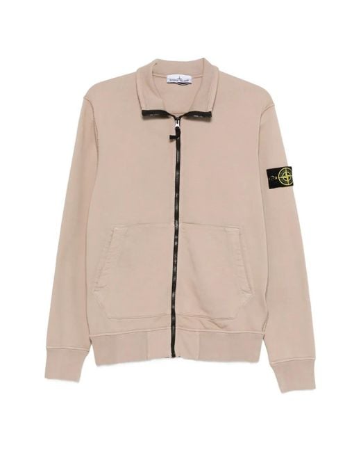 Stone Island Natural Zip-Up Logo-Patch Sweater for men