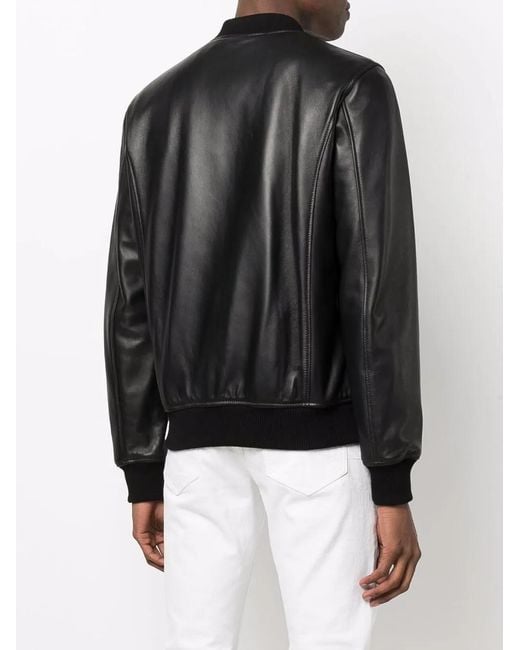 Philipp Plein Black Leather Bomber Jacket for men