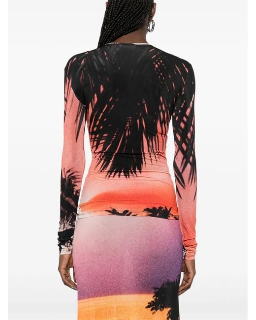 Rabanne Red Palm Print T-Shirt