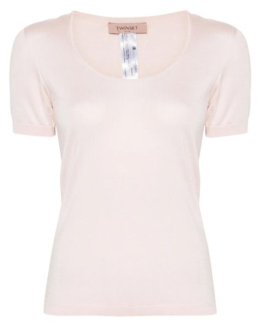 Twinset Pink Knitted Silk Top