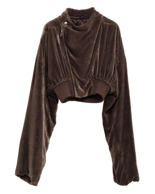 Rick Owens Black Velvet Zip-Front Cropped Jacket