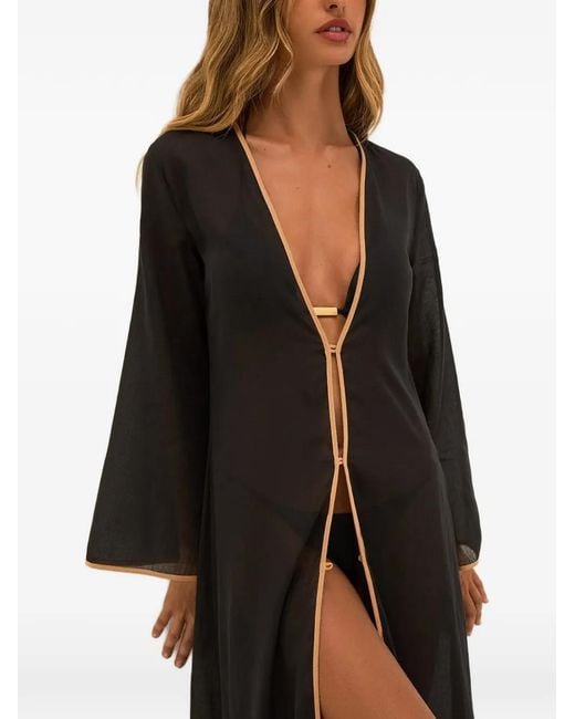 ViX Black Peony Bell-Sleeve Cotton Long Cover-Up