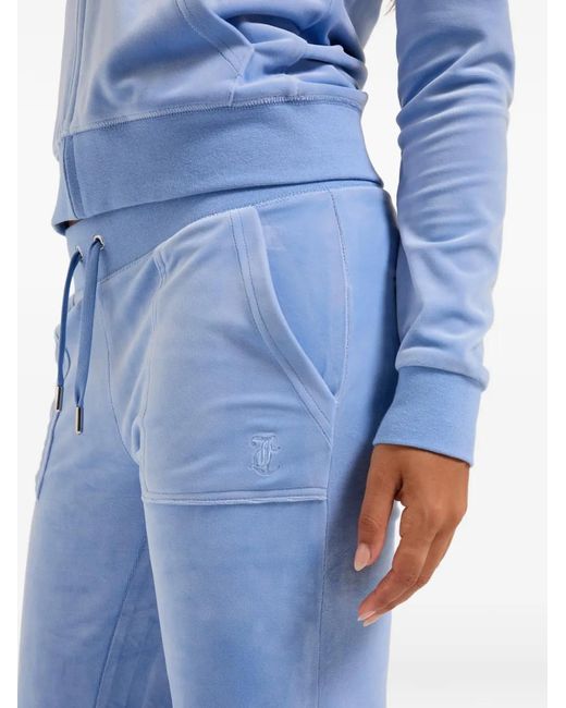 Juicy Couture Blue Velour-Texture Flared Track Pants