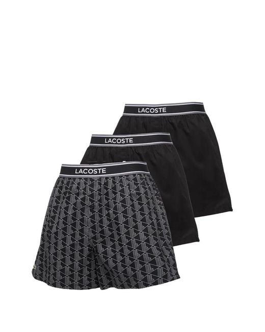 Lacoste Black Monogram-Print Boxers (Set Of Three) for men