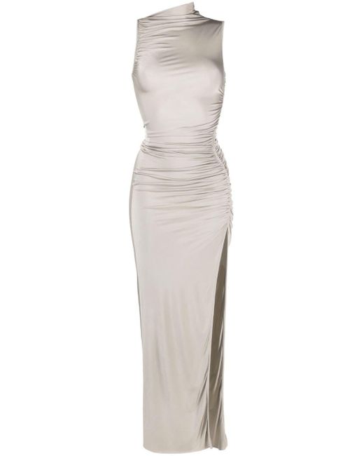 Rick Owens Lilies White Ruched Sleeveless Maxi Dress