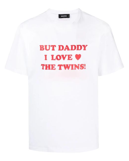 DSquared² White Slogan-Print Cotton T-Shirt for men