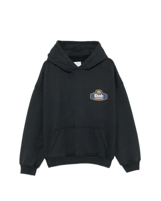 Rhude Black Logo-Print Hoodie for men