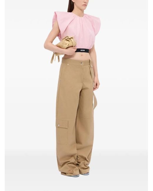 MSGM Pink Logo-Print Cropped Blouse