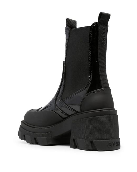 Ganni Black Logo-Embossed Panelled Chelsea Boots