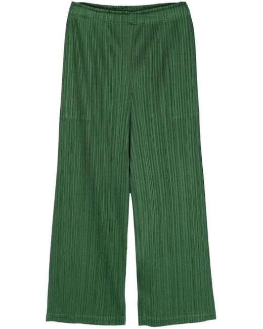 Pleats Please Issey Miyake Green March Pleated Wide-leg Trousers