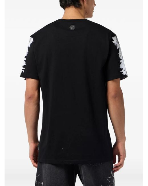 Philipp Plein Black Skulls-Print Crew-Neck T-Shirt for men