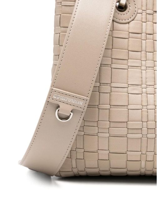 Emporio Armani Natural Woven Top Handle Tote Bag