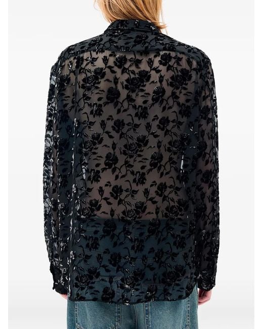 Ann Demeulemeester Black Andre Floral-Devoré Shirt for men