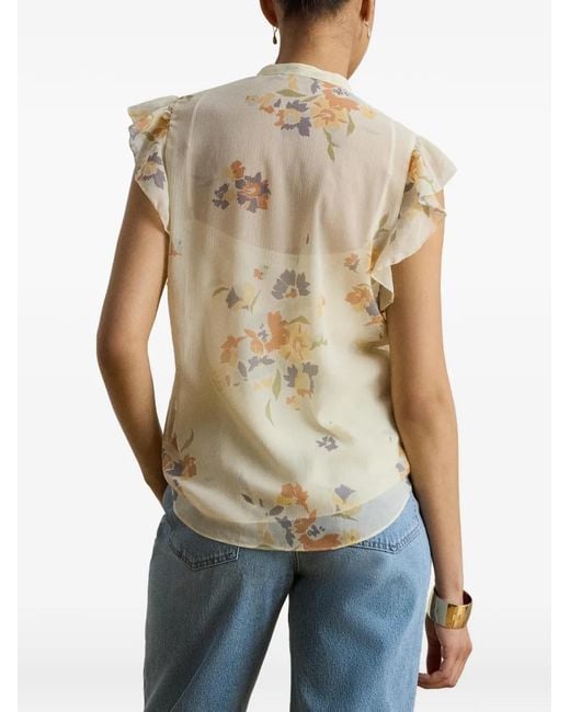 Ralph Lauren Natural Floral-Print Pintucked Blouse