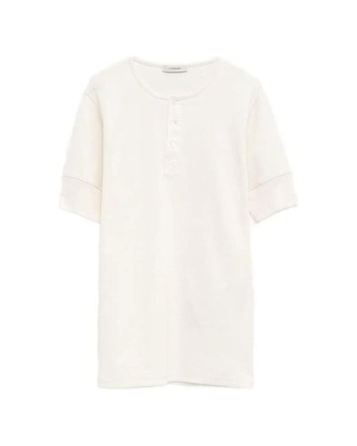 Lemaire White T-Shirt Côtelé À Col Boutonné for men
